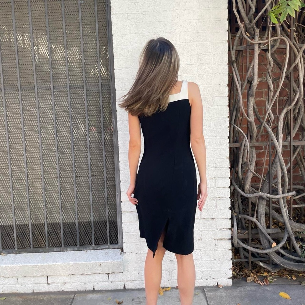 Vtg Ann Taylor black and white business midi dress with square neckline sz 4 - Picture 4 of 6